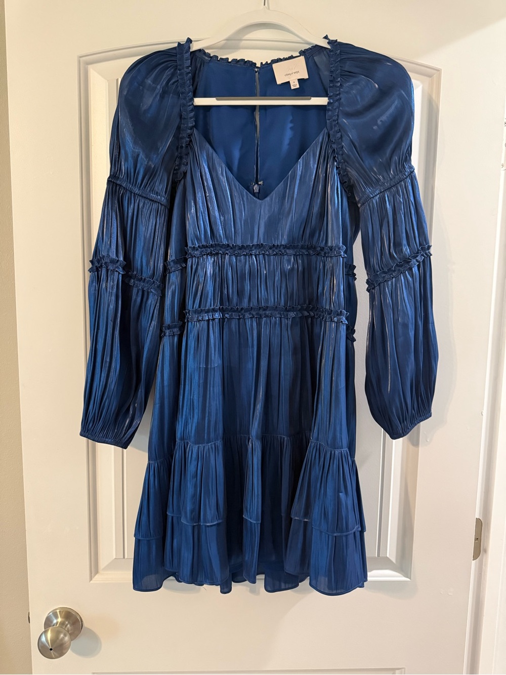 cinq a sept Sapphire Blue Long-Sleeve Tiered Mini Dress